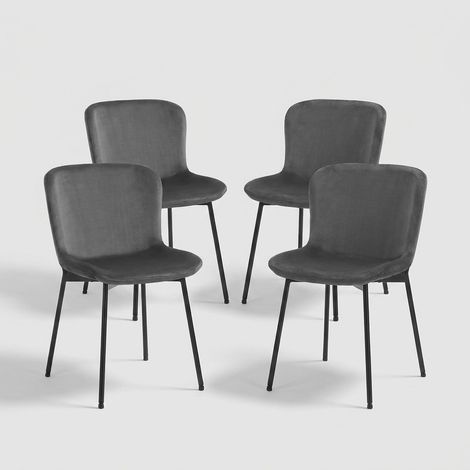 Set de 4 sillas de terciopelo para comedor Rann Velvet - Gris