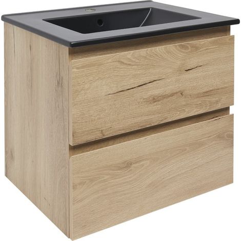 Ensemble meuble 2 tiroirs avec vasque - SAT - B-Way - 59×50×45 - Chêne
