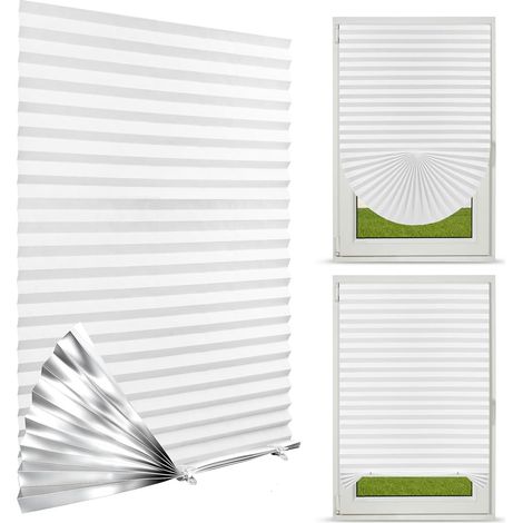 2pcs Store Plissé sans Percage, 90 x 150cm (Blanc)Rideaux Plissés Autocollants Isolation Thermique, Intimité et Protection Solaire, Store Plissé Occultant, pour Chambre à Coucher, Salle de Bain (1/5)