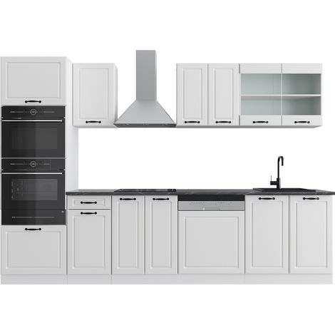 Cucina componibile R-Line, Casa di campagna bianca/bianco, 300 cm con armadio alto, PL Antracite, Vicco