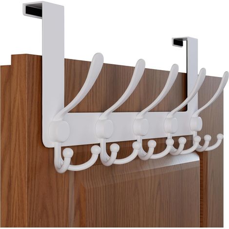 Garderobe türhaken,Kleiderhaken Tür – Hängegarderobe zum Einhängen, Türhakenleiste,15 Haken, kratzfest, ohne Montage, passend für Türkantendicke 2,1 cm, Weiß (mehrfarben verfügbar) (1/5)