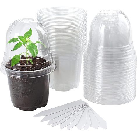 30 Pièces Pots de Pépinière Transparents avec Dôme D'Humidité, 10CM Pot de Fleurs en Plastique Pots de Démarrage de Semis avec Trous de Drainage pour Transplantation Semis Plantes Fleurs (1/5)