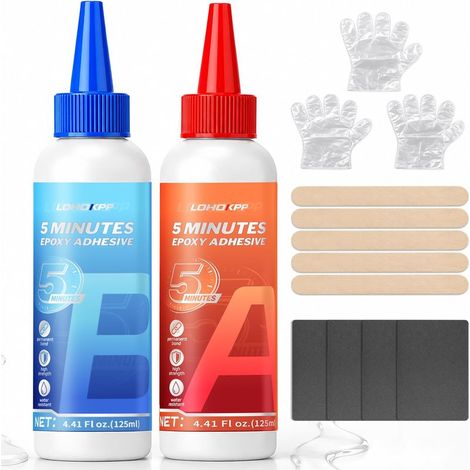 5-Minuten-Epoxidkleber, Zweikomponenten-Epoxidkleber, 250 ml transparenter Zweikomponentenkleber, klares 2-Komponenten-Epoxidharz, für Kunststoff, Metall, Glas und Keramik (1/5)