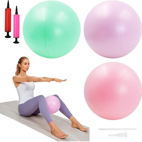 Pilates Ball Kit 25 cm, Anti-Burst Gym Ball with Pump, Non-Slip Gym Balls for Abdominal and Shoulder Training Balance Sport Pilates Pink Green Purple (1/5)