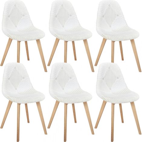 ROHAN - Lot de 6 Chaises Imitation Laine Motif Patchwork Blanc (1/5)