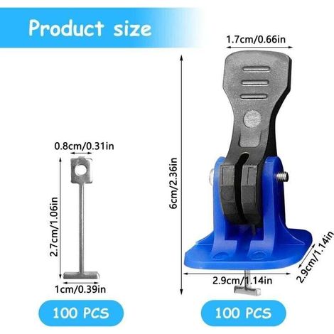 100 Pièces cale nivellement carrelage, kit de système de nivellement de carrelage, avec 100 Aiguilles en Acier Rechange, pour Pose de Carrelage Sol et Mur-bleu (1/3)
