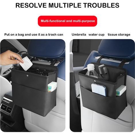 Zusammenklappbarer Auto-Mülleimer, der an den Vorder- und Rücksitzen befestigt werden kann, Auto-Mülleimer aus Leder, geeignet für SUVs, Vans und LKWs (ohne Müllsäcke). (1/5)