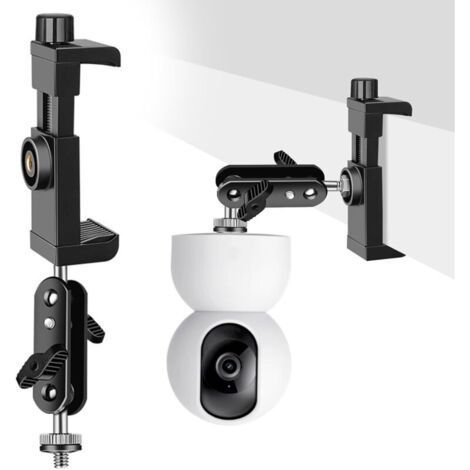 Support Camera Exterieur, Support Moniteur Caméra Pince Clamp Rotatif 360 Degrés Caméra Surveillance Fixation Clip avec Filetage 1/4\" Adaptateur, Flexible Moniteur Clip pour Intérieur Extéri (1/5)