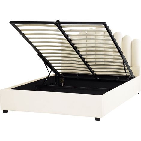Ottoman Bed Velvet VINCENNES 160 x 200 cm (EU King Size) Off-White (1/5)