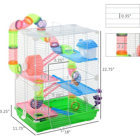 Cage portable verte à 5 niveaux pour hamsters, avec roues d'exercice, tube de jeu, biberon, gamelles et échelle - Idéale pour les gerbilles (1/5)
