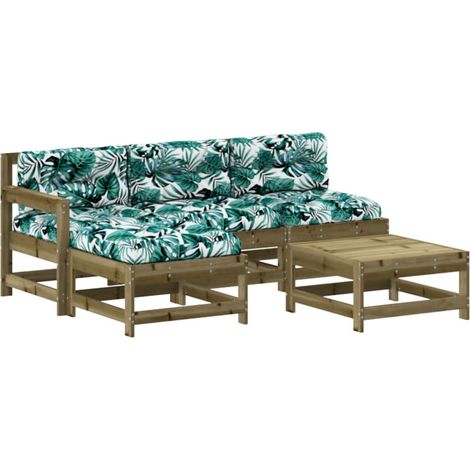 Juego de muebles jardín 5 pzas y cojines madera pino impregnada vidaXL (1/5)