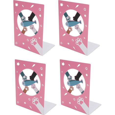 Lot de 4 serre-livres métalliques patte de chat, réglables, antistatiques, design mignon, rangement ordonné pour maison, école, bureau. (1/5)