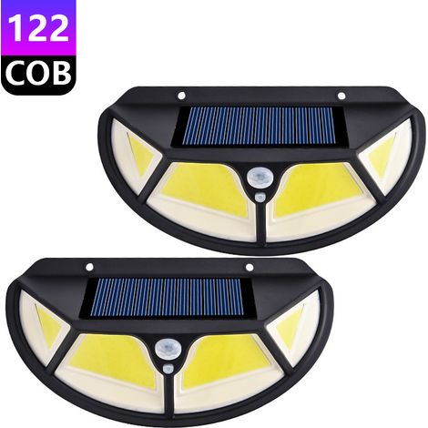 Lot de 2 lampes murales solaires 122COB détection mouvement infrarouge IP65 éclairage 4 faces jardin extérieur clôture (1/5)