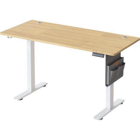 Bureau Électrique Réglable en Hauteur, 140 x 60 cm, Fonction Mémoire 4 Hauteurs, Port USB-C, Organiseur, pour Télétravail, Doré Chêne (1/5)
