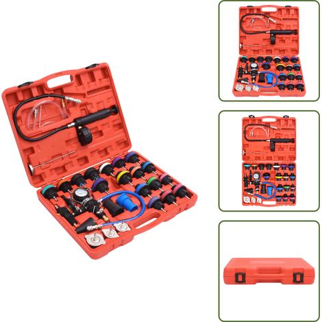 The Living Store Kit de testeur de pression du radiateur 28 pcs - Test De Pression Radiateur - Outil Diagnostic Voiture - Fuite Moteur - Système De Refroidissement - Pompe Pression Radiateur (1/5)