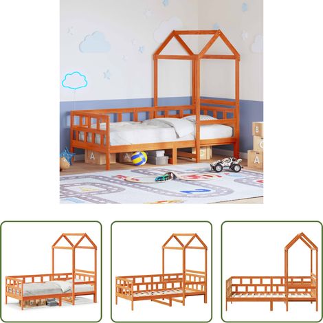 vidaXL Holzbett - Tagesbett mit Dach Wachsbraun 80x200 cm Massivholz Kiefer (1/5)