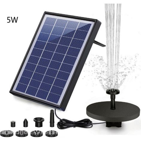 ALLIANDISFontaine Solaire 5 W Batterie Pompe Solaire Bassin Améliorée pour Fontaine Solaire Flottante avec 6 Styles de Fontaines pour Les Jardins, Bains d'oiseaux, Étangs