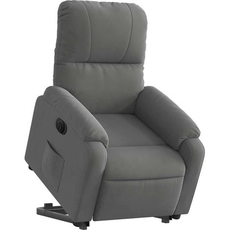 Poltrona relax porta TV con comodissima funzione di sollevamento elettrico in tessuto microfibra grigio DEC028368