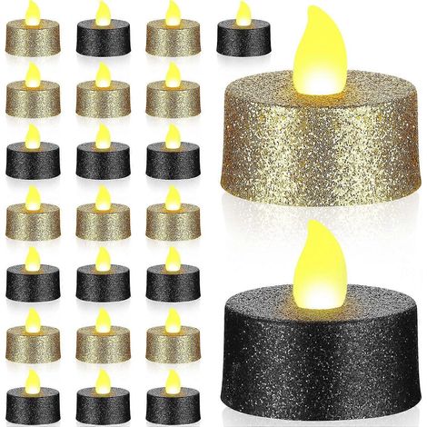 24 Stück goldfarbene, blinkende LED-Teelichter, schwarze, flammenlose Teelichter, Kerzenhalter mit gelber Beleuchtung für Weihnachten, Hochzeiten, Tischdekorationen usw (1/5)