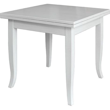Table carrée extensible en bois massif coloris blanc 90x90-180 cm (1/3)