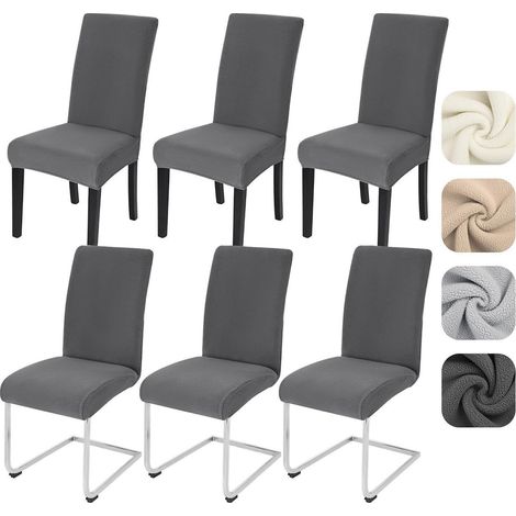 Stuhlhussen 6er Set Lammwollimitat für Esszimmerstühle, waschbar, dunkelgrau (1/5)