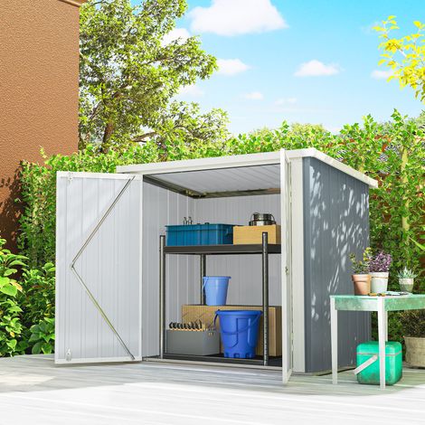 Abri de Jardin cabane de jardin 1.09 m² 2 Portes verrouillables 147 x 86 x 134 cm tôle d'acier Gris clair Blanc