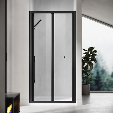 ELEGANT 1000mm Bi-Fold Shower Door Reversible Folding Glass Inner Opening Design Shower Enclosure Cubicles Door Matt Black Frame