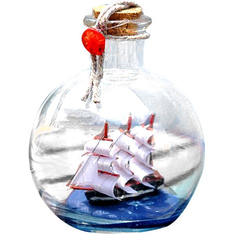 Bouteille de souhait en verre pour bateau à voile, décoration de dérive, ornement de bureau pour la maison et le bureau, 9x11cm (1/5)