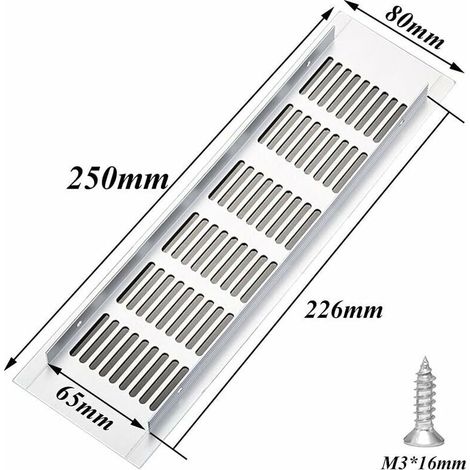 2 pièces de grille de ventilation rectangulaire, grille de ventilation en aluminium, grille de ventilation extérieure 80x250mm (1/3)