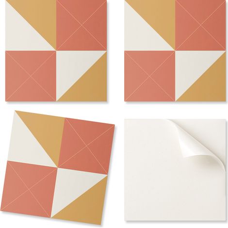 Juego de baldosas de vinilo con dise帽o geom茅trico para dormitorio en tonos c谩lidos, 20x20x20 cm.