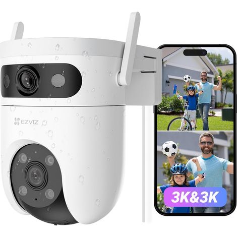 H9C 3K+3K 4G LTE Caméra Surveillance WiFi Extérieure à Double Objectif, 360° PTZ Camera, Suivi Auto, Détection de Forme Humaine/Véhicule,Défense Active,Vision Nocturne Couleur 40M (1/5)