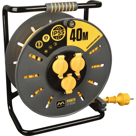 Enrouleur de câble 40 m, rallonge prise IP55, rallonge électrique 3 prises Schuko, rallonge prise 3 x 2,5 mm² (1/4)