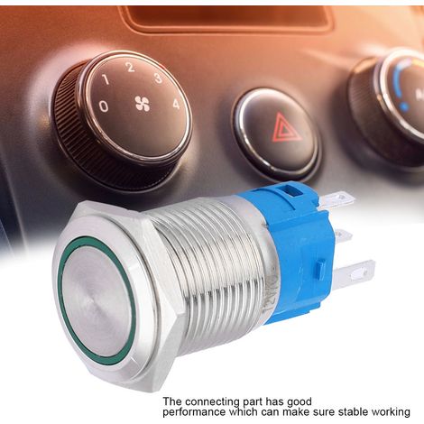 Bouton poussoir métallique 16 mm à réarmement auto 1NO 1NC voyant LED vert 24V pour tuning voiture (1/5)