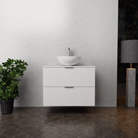 Inda - Badezimmerschrank B.80 mit Aufsatzwaschbecken / Mattweiß 2 Schubladen - Topazio