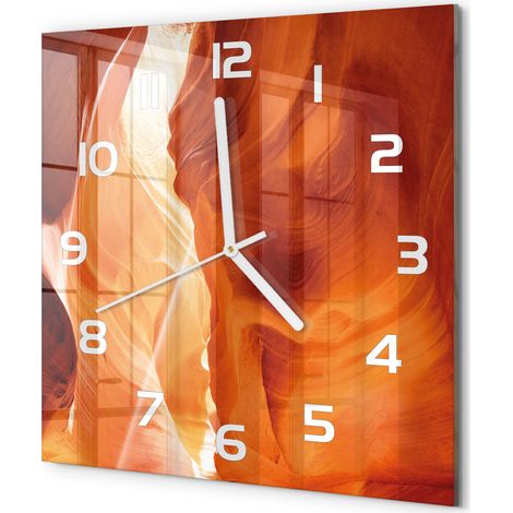 Horloge Murale Carrée Déco Salon Verre Trempé Silencieuse Design Contemporain Canyon 30x30 cm (1/5)