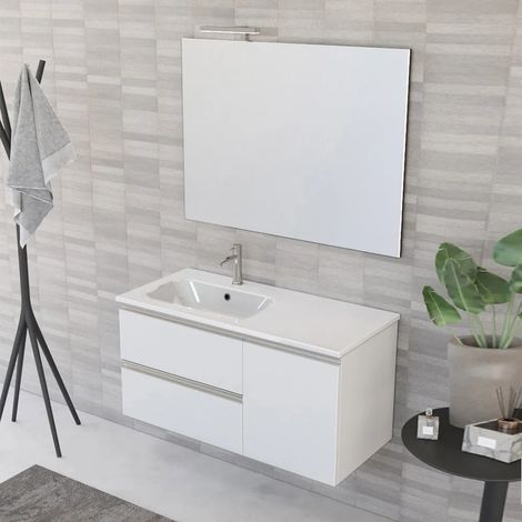 Composizione bagno sospesa 100 cm Master bianco con top e specchio (1/5)