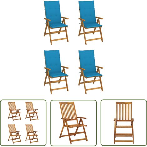 The Living Store Chaises inclinables de jardin lot de 4 et coussins Bois acacia - Chaise De Jardin - Fauteuil De Jardin - Mobilier De Jardin - Chaise Inclinable - Chaise Pliante (1/5)