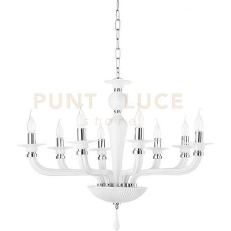 LAMPADARIO VILLA VETRO E METALLO 8 LUCI BIANCO E CROMO ATTACCO E14 D.82CM