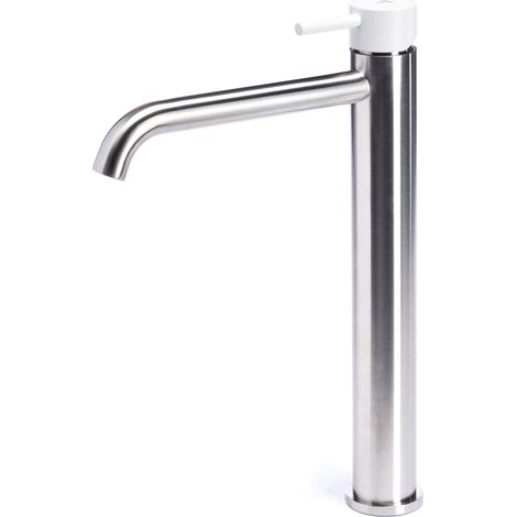 Rubinetto Miscelatore Monocomando Lavabo Alto in Acciaio Inox Satinato Maniglia Neve (1/3)