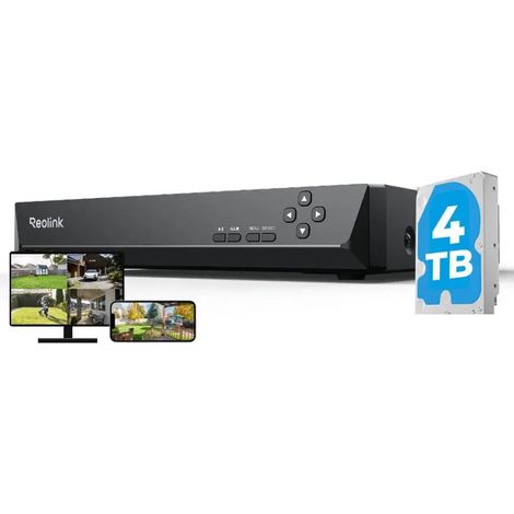 Reolink – Caméra de surveillance NVR PoE 16 canaux – Enregistrement 24h/7j – Disque dur 4 To – Vision nocturne jusqu'à 30m – Supporte 12MP/8MP/5MP/4MP
