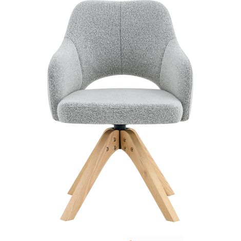 Lot de 2 chaises pivotantes en tissu gris clair structuré avec pieds en bois massif, design rétro pour salle à manger et bureau (1/5)
