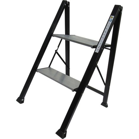 2 Step Folding Ladder Stool 150KG (Two Tread Lightweight Slimline Aluminium Kitchen Home) (1/5)