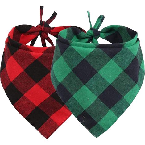 Bavoirs triangulaires classiques à carreaux Buffalo pour animaux de compagnie, foulards à carreaux rouges et verts pour chiens