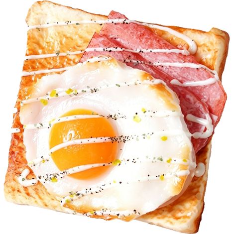 Modèle de pain factice réaliste en PU, toast avec œuf au plat, imperméable, anti-poussière et anti-odeurs, pour présentation en boulangerie. (1/5)
