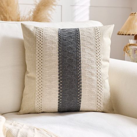 Base blanche avec taie d'oreiller grise 45x45 Taies d'oreiller en coton et lin, coussins de tête de lit, taies d'oreiller pour salon (modèle d'exposition), taies d'oreiller pour canapé (1/5)