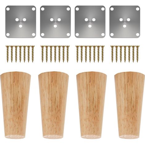 4 inch Pieds De Meuble Bois,Pieds Coniques, 4 Pièces Pieds De Table en Bois Naturel Rond avec Vis pour DIY Meuble Sofa Fauteuil Canapé Lit Chaise Placards,Table De Nuit, Armoire, Tiroir etc(10cm) (1/5)