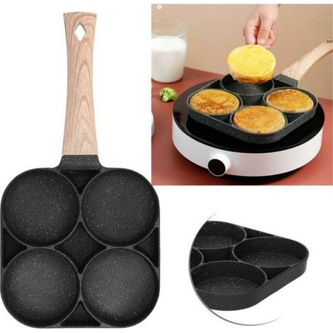 Poêle À Pancakes - 4 Alvéoles - Aluminium + Bois - Compatible Induction Gaz Céramique - Diamètre 9 Cm Profondeur 2 2 Cm - 1 Pièce (1/5)