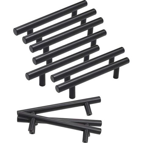 10 tiradores huecos negros en forma de T para puerta de armario, 1015096 (1/4)