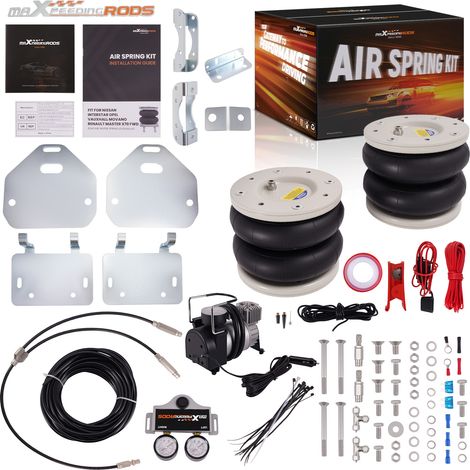 Maxpeedingrods – Kit ressort double manomètre arrière pour Renault Master X70 1998-2010 – Suspension pneumatique – Charge max 4000 Kg – Compresseur 150W