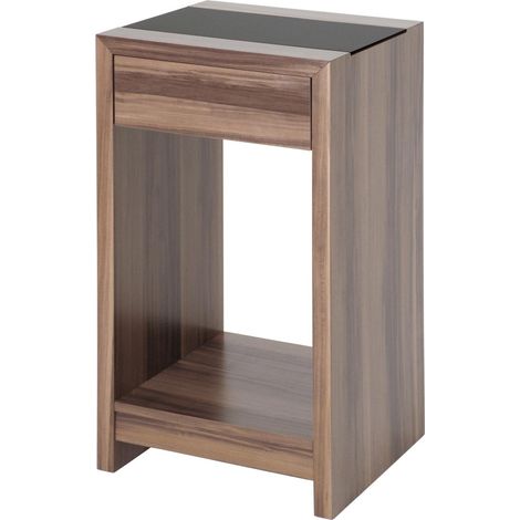 Table d'appoint avec 1 tiroir, MDF Noyer, Verre de sécurité, Table Basse, Table de Salon - Dimensions : L 42 x H 74 x P 40 cm Style : Moderne (1/2)